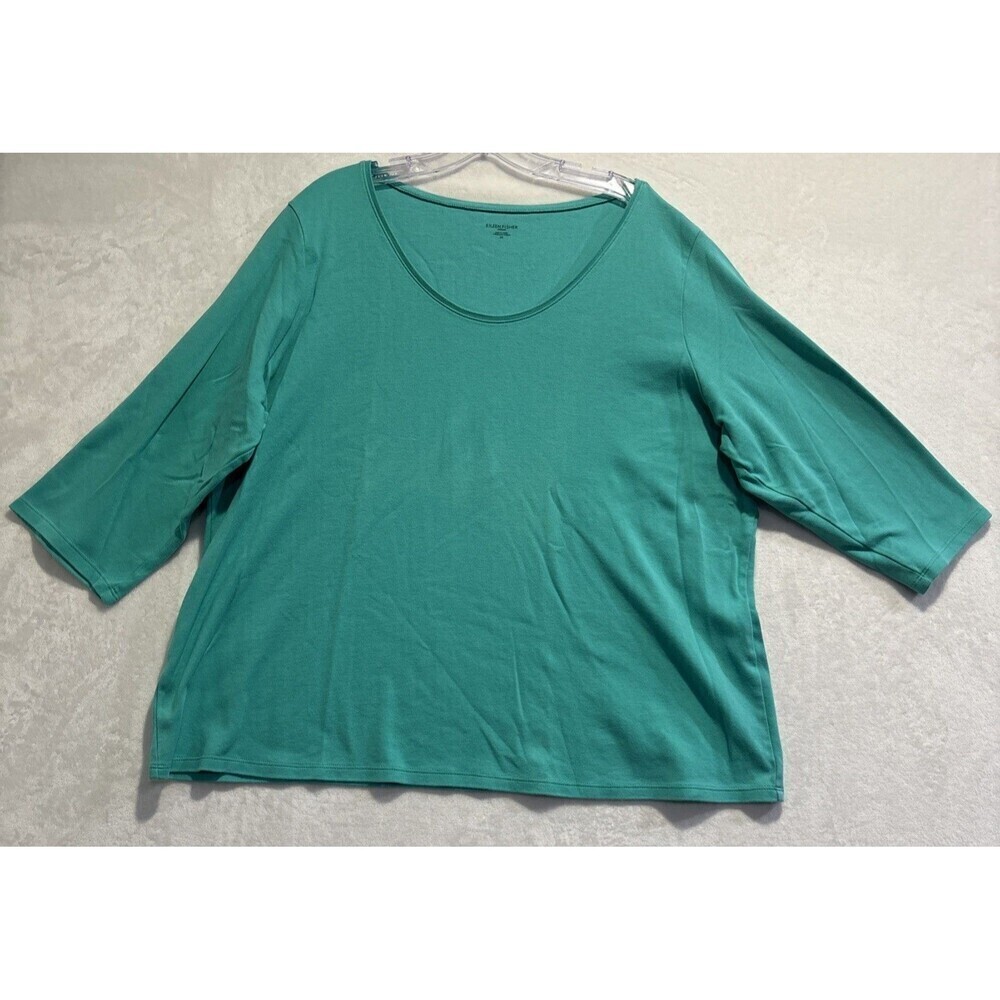 Eileen Fisher Woman Crew Neck 3/4 Sleeve Tee Top Organic Cotton Aqua Size 3X